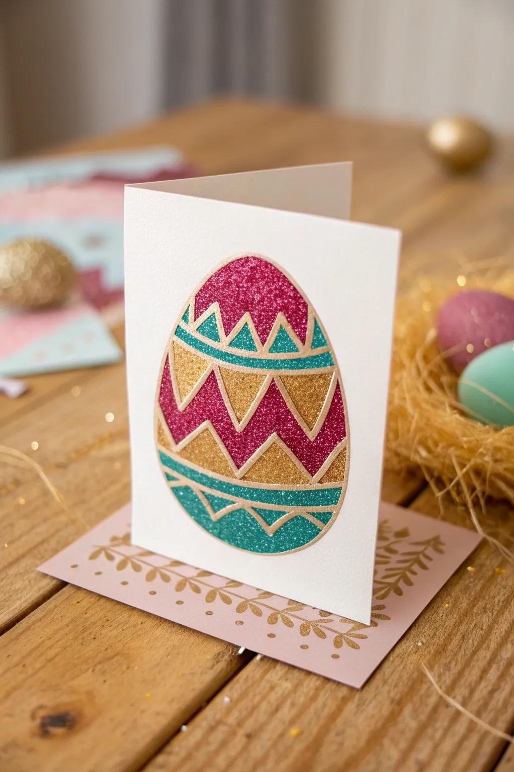 Sparkle into Easter with this stunning glittery egg card, where minimalist design meets bold beauty.