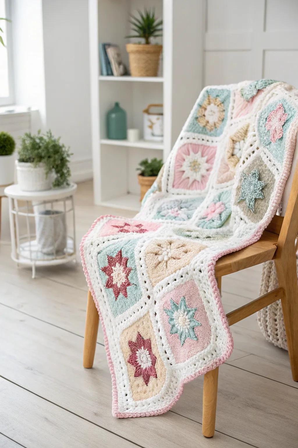 Embrace creativity and charm with a mix of crochet motifs, perfect for adding a personal touch to your space.