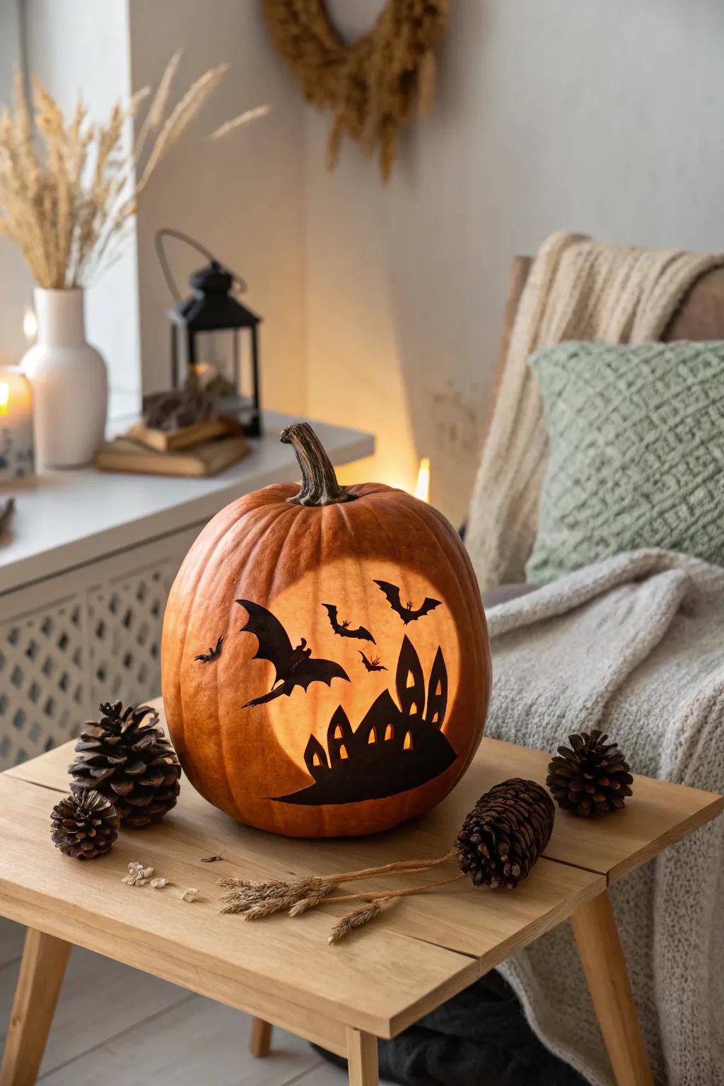 Embrace the art of spooky silhouettes this Halloween with a minimalist, yet striking pumpkin design.