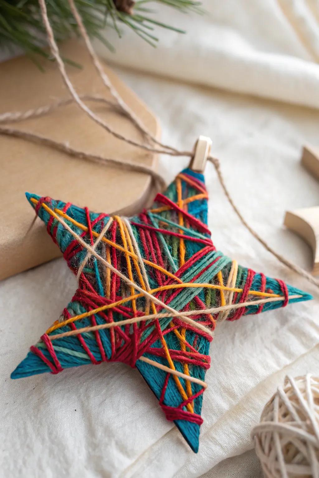 Crafting joy with colorful yarn-wrapped stars - a simple, beautiful ornament idea for kids!