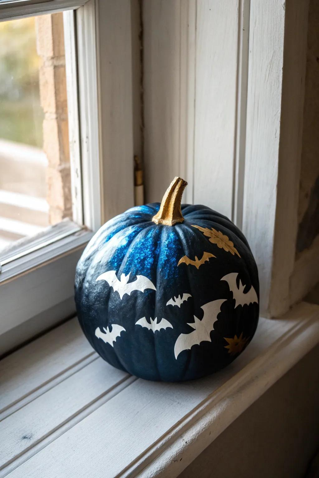 Unleash a swarm of sleek bats for a spooky yet chic pumpkin display.