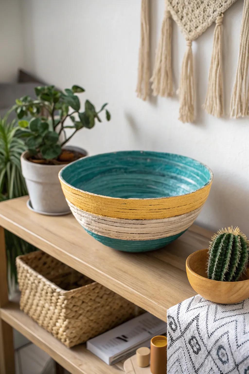 Craft your own vibrant paper mache bowls to add a touch of artistic flair to your minimalist decor!