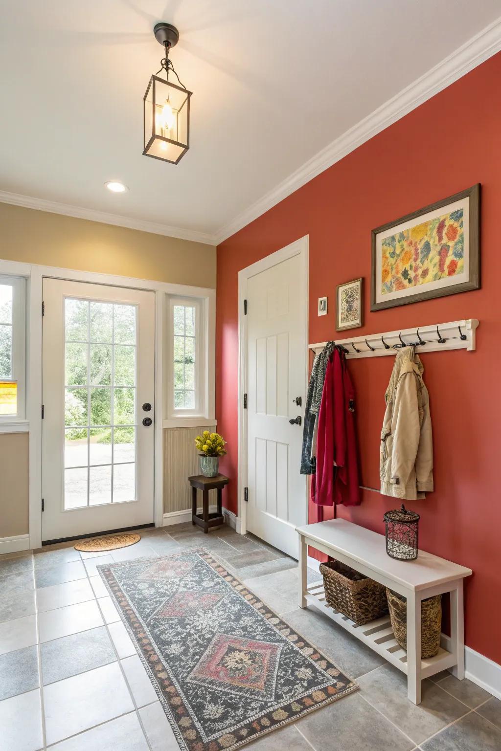 A pop of color can invigorate the entryway.