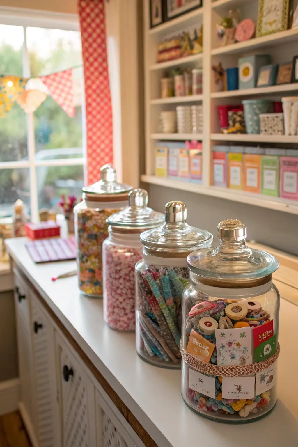 Decorative jars turn storage into decor.