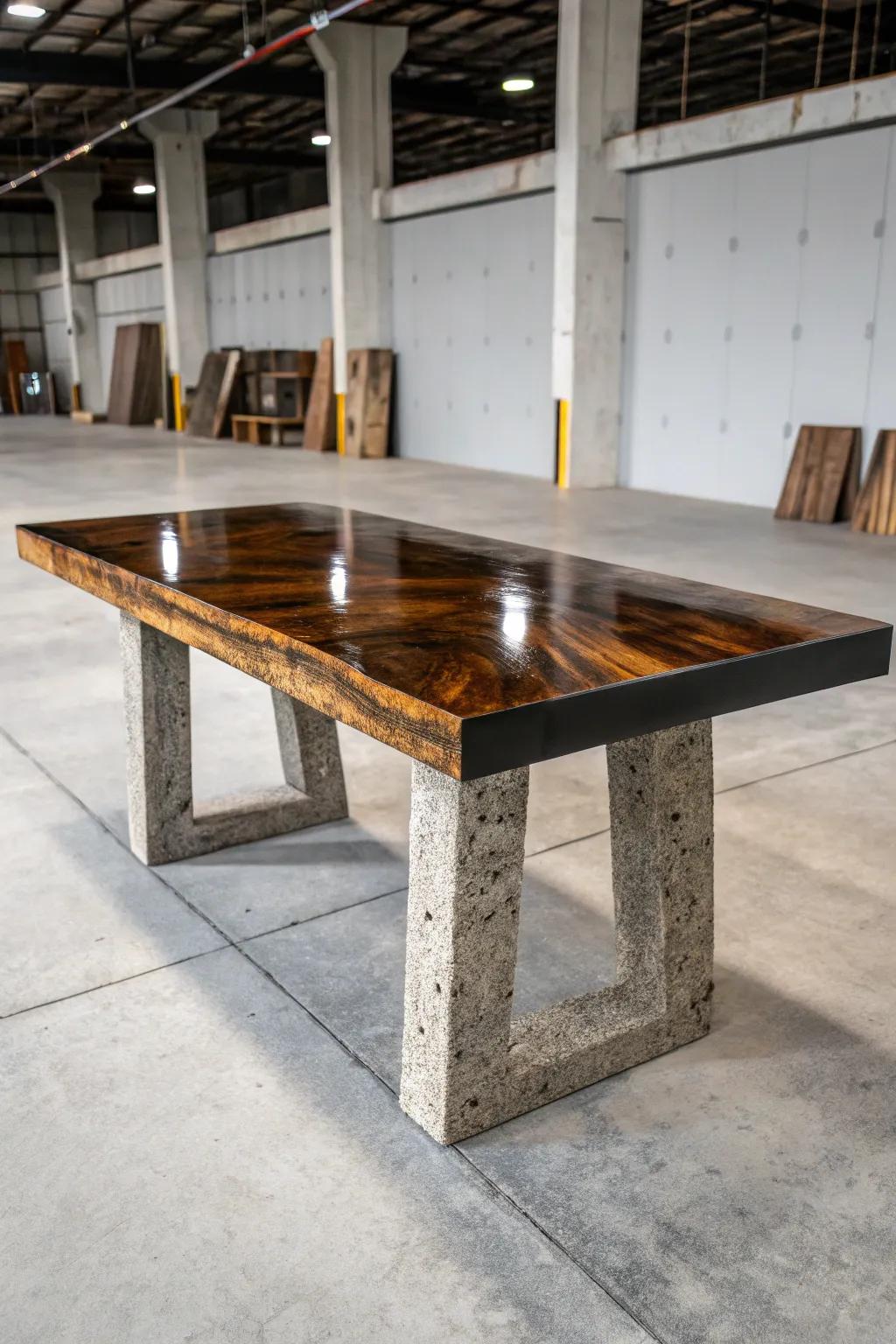 Industrial Fusion: Where sleek epoxy meets raw concrete for the ultimate modern aesthetic.