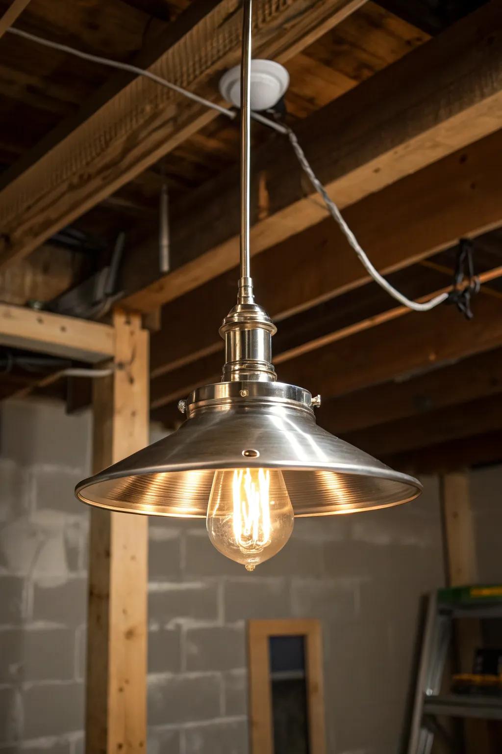 Transform your basement with striking industrial lighting that combines form and function.