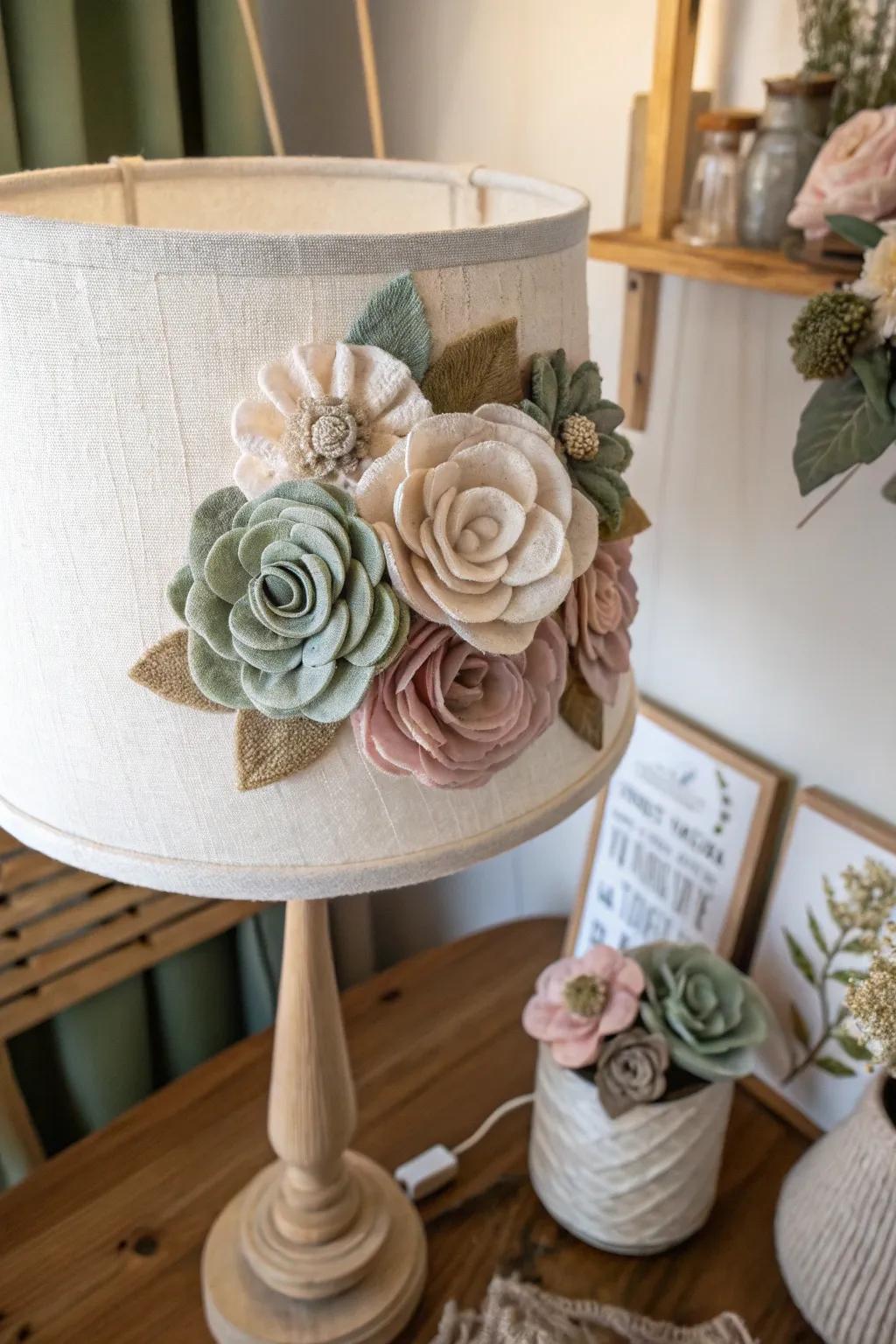 Illuminate your space with the cozy charm of fabric flower lampshades, where simplicity meets handcrafted beauty.