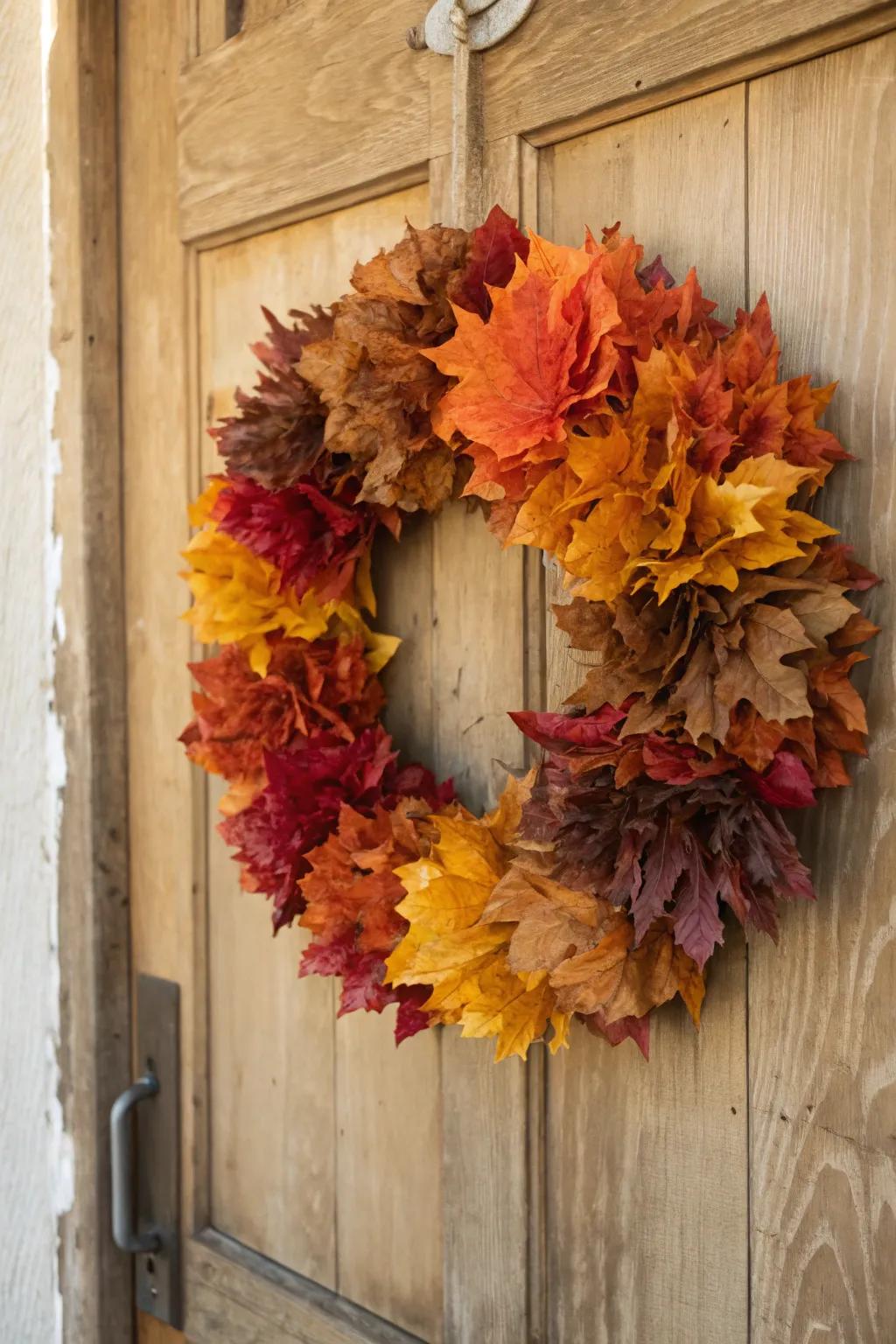 Capture the essence of autumn with this charming tissue paper wreath, a perfect blend of craftsmanship and natural beauty.