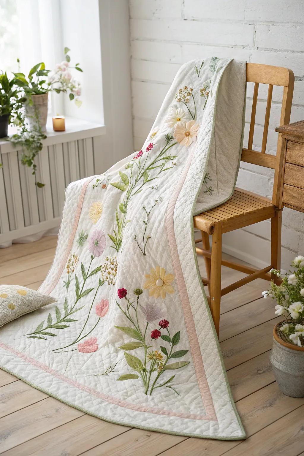 Stroll through a blooming garden with this exquisite garden pathway quilt, where simplicity meets natural beauty.