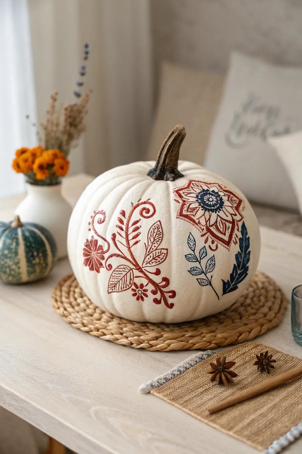 Elevate your autumn decor with stunning tattooed pumpkins - where artistry meets simplicity.