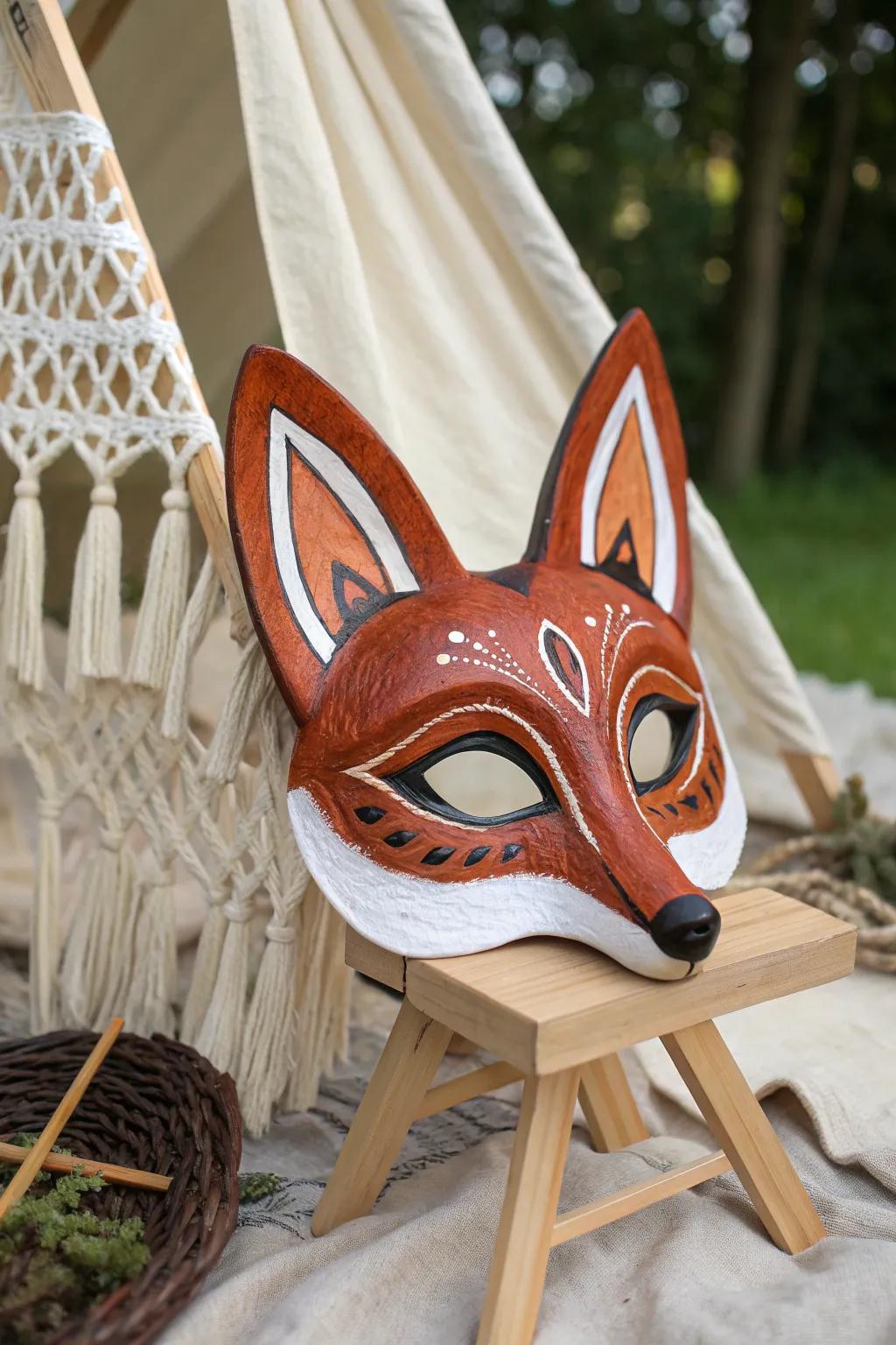 Whimsical charm meets Scandinavian elegance in this beautifully crafted fox mask.
