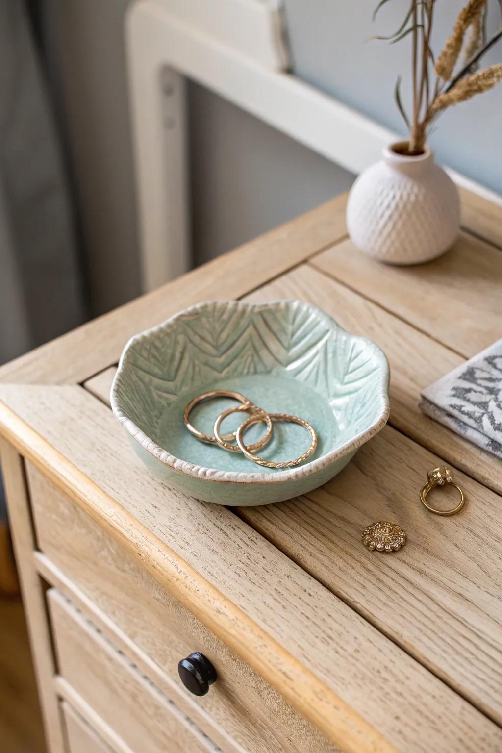 Elevate your dresser with a handcrafted jewelry dish that marries simplicity with elegance. 🌿✨ #ScandinavianBoho #FunctionalPottery