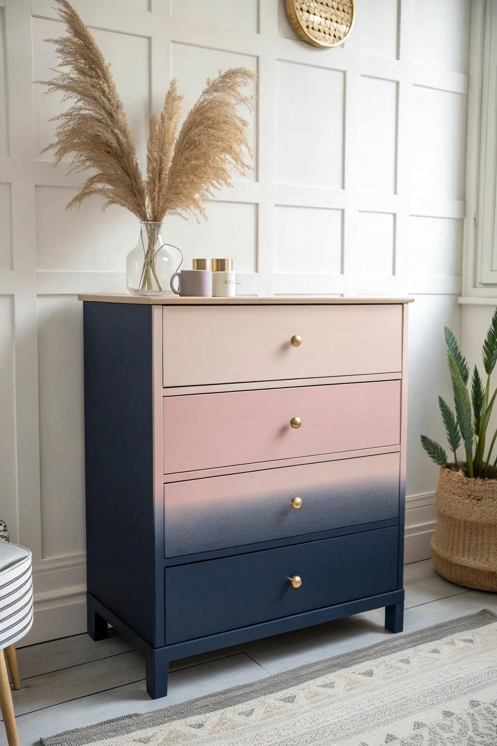 Add a touch of serenity and style to your space with this ombre chest of drawers.