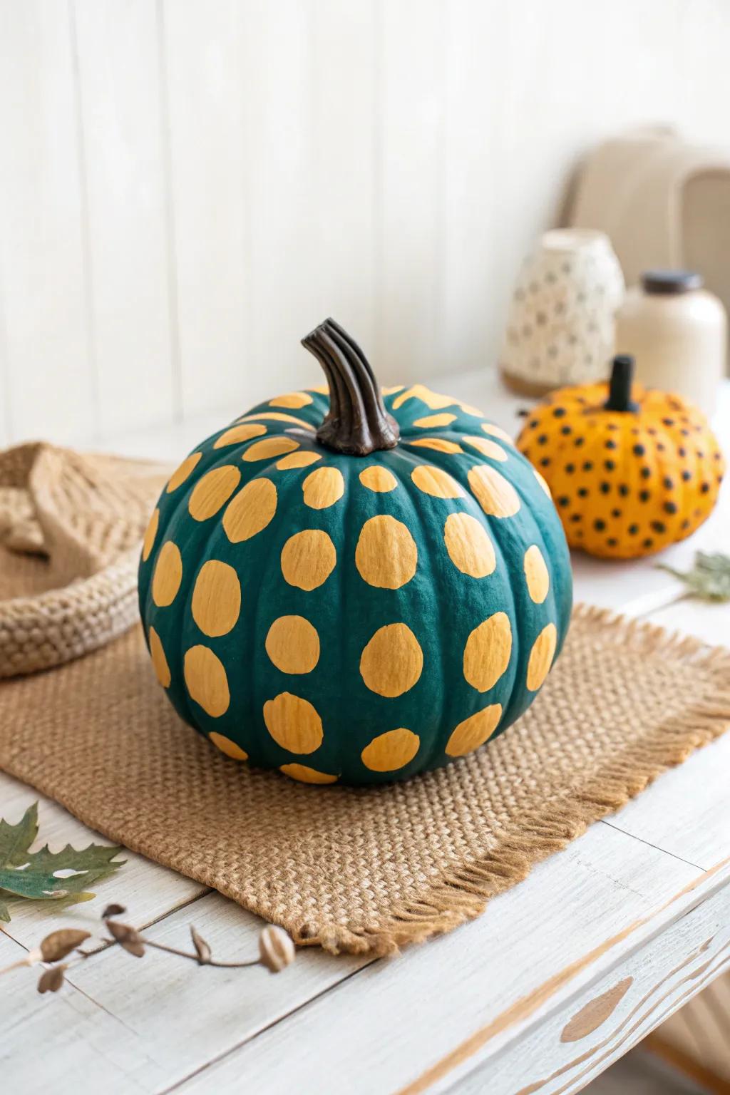Add a playful twist to your autumn decor with a polka dot pumpkin that pops with personality!