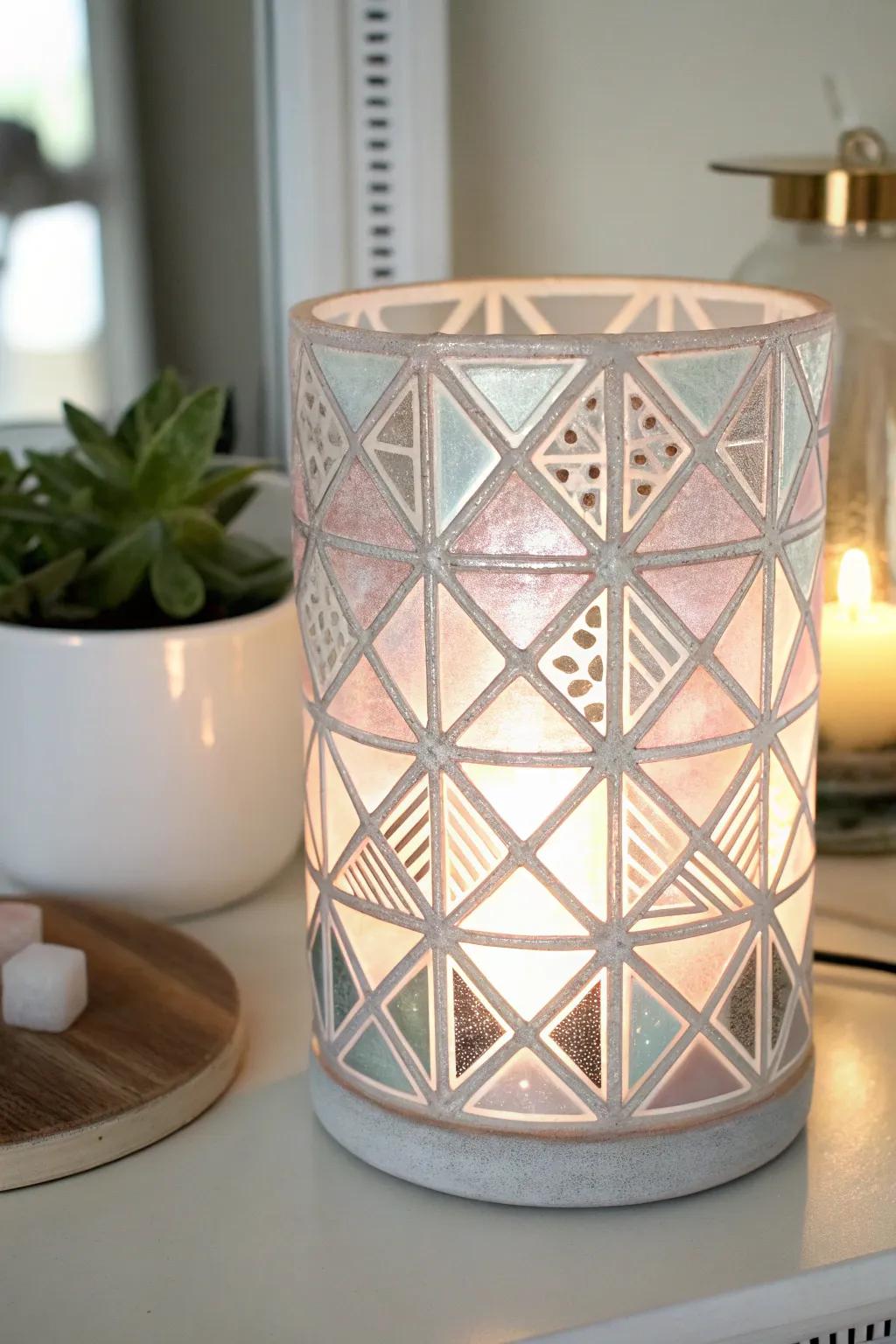 Illuminate your space with geometric elegance: a modern and minimalist fused glass night light.