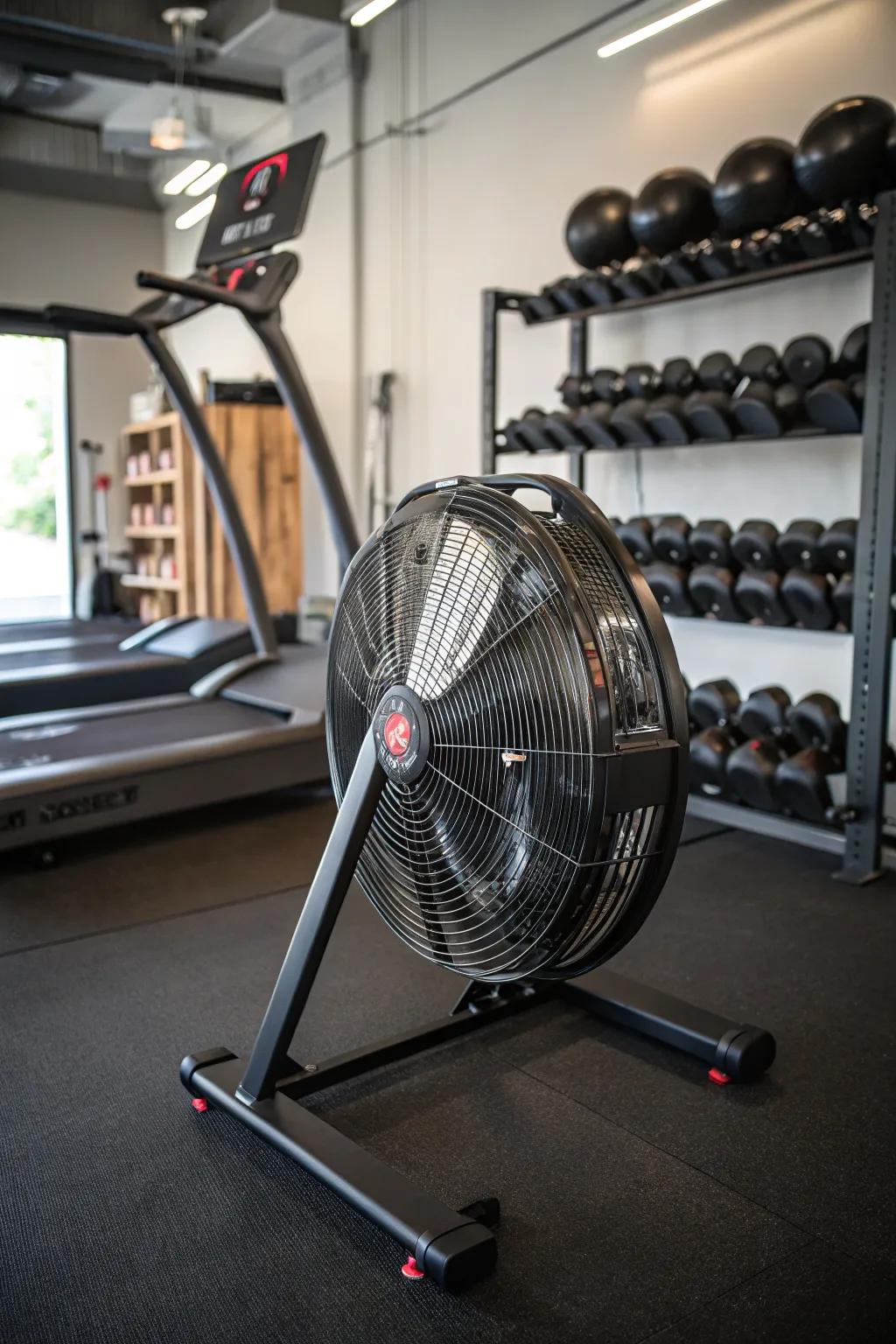 Stay cool and focused with this industrial fan, perfect for your garage gym.