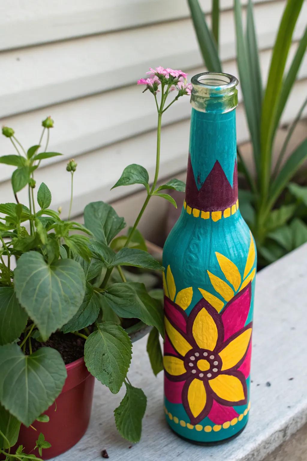 Transform your garden with upcycled bottle flowers—where Scandinavian simplicity meets Boho vibrancy!