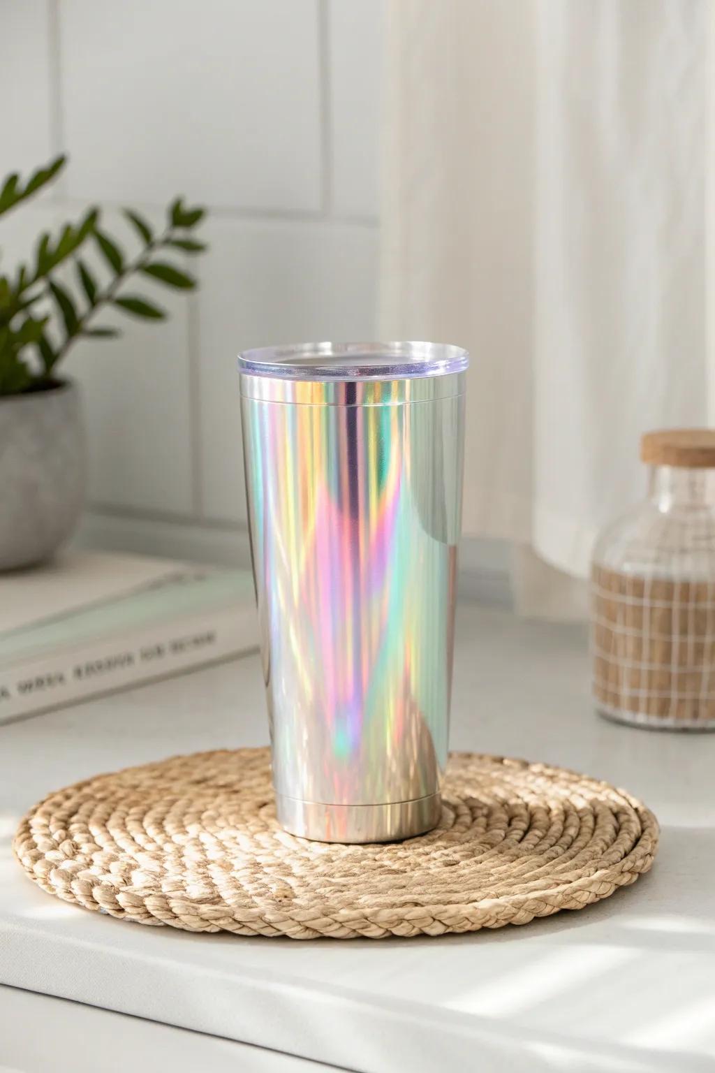 Sip in style with holographic magic—where every angle tells a new story.