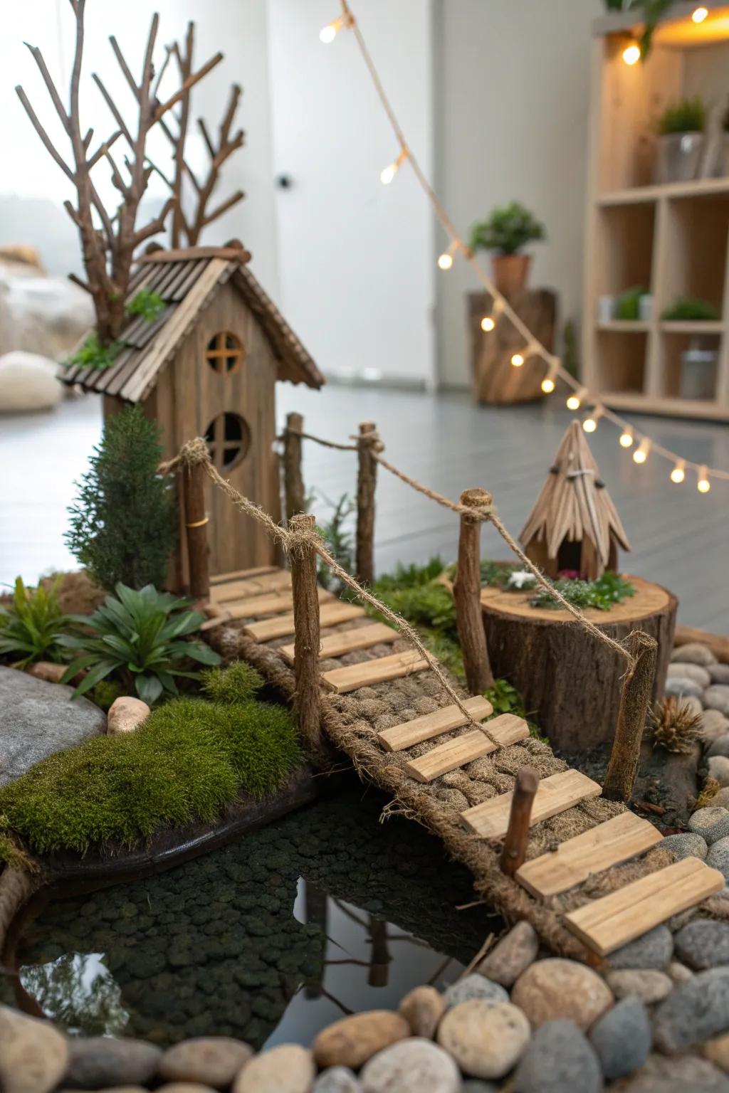 Step into a fairy tale world with this charming handcrafted drawbridge, where simplicity meets enchanting beauty.