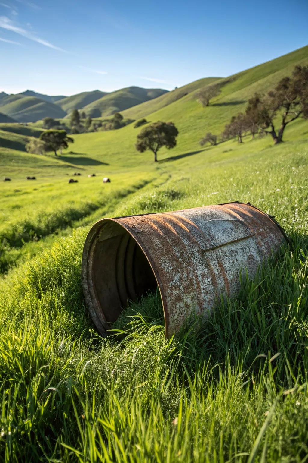 Discover the charm of handcrafted play: a rustic barrel invites goats to explore.