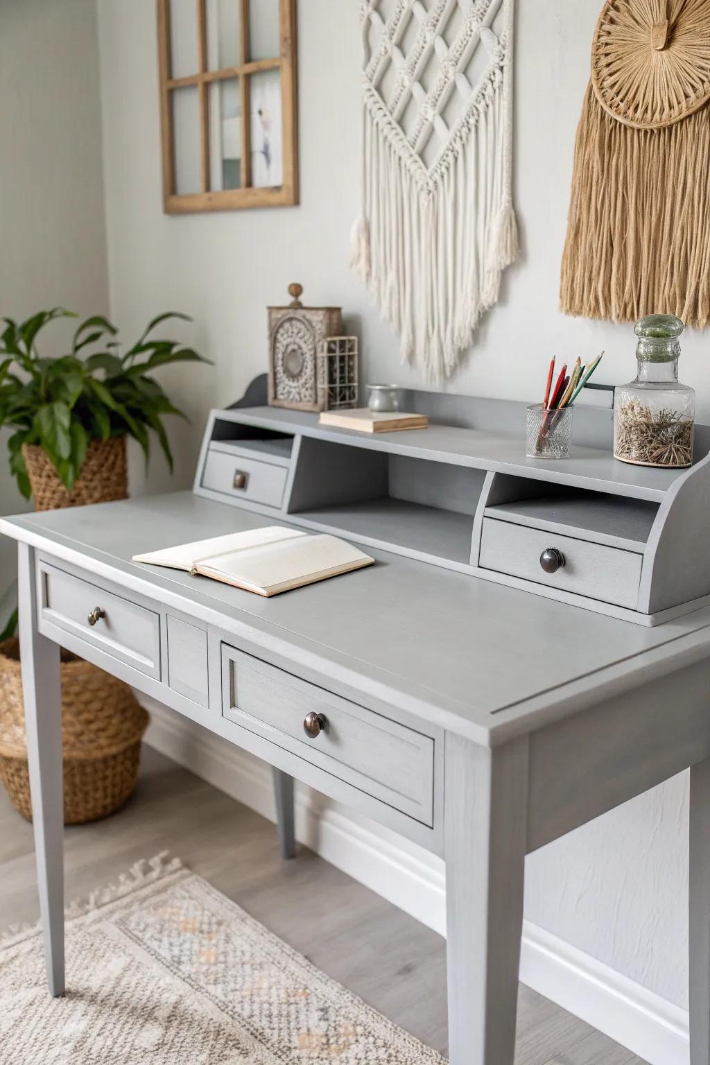 Transform your workspace with a touch of sophistication: the perfect gray desk for a minimalist home office.