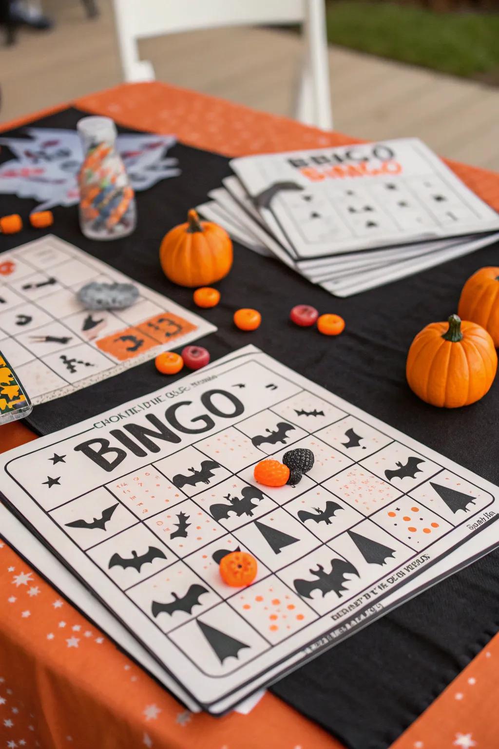 Halloween baby bingo combines gift unwrapping with a fun game.