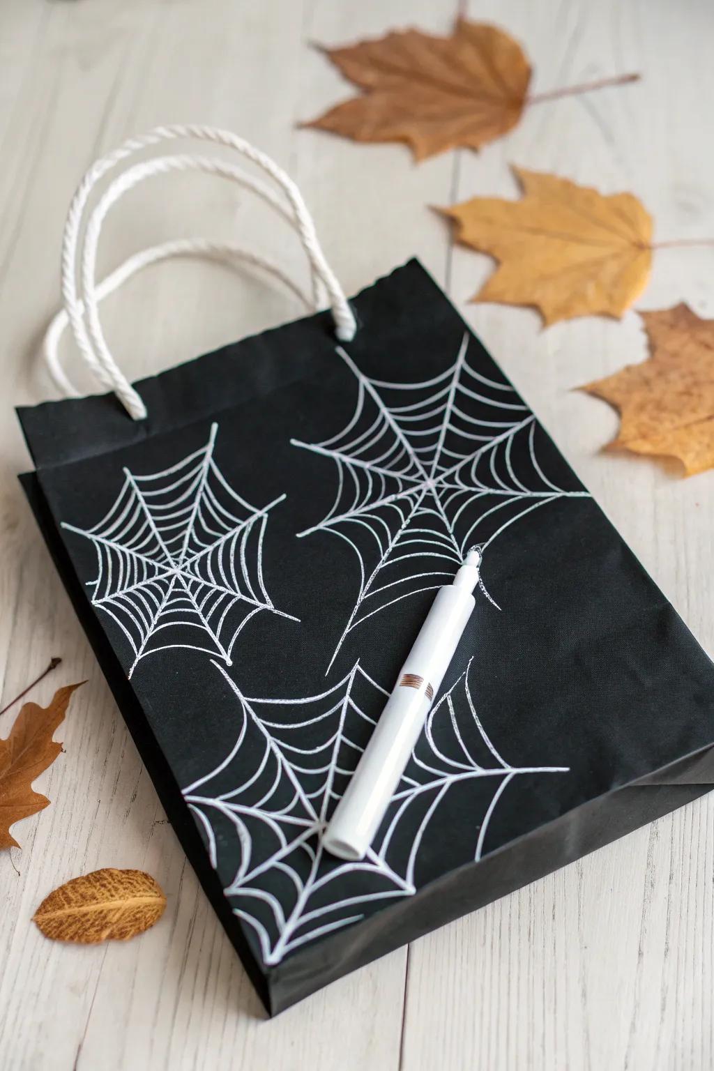 Elevate your Halloween aesthetics with DIY spider web treat bags – where simplicity meets spooky elegance.