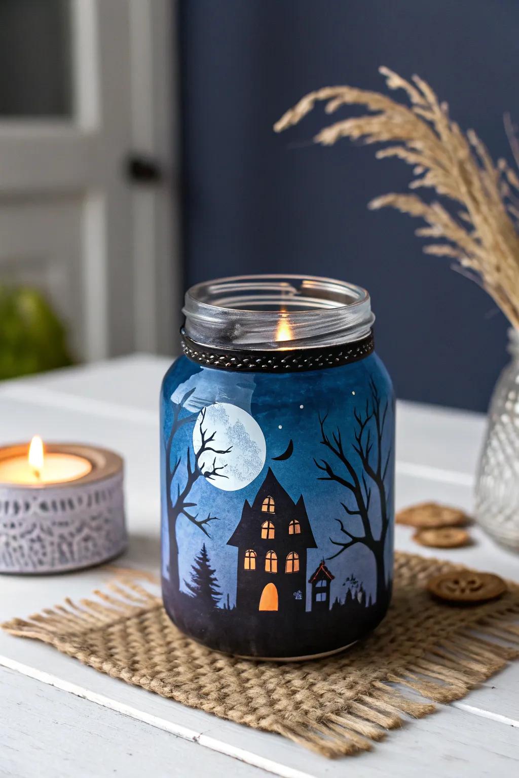Illuminate your Halloween with handcrafted haunted house jars, where minimalism meets mystery.
