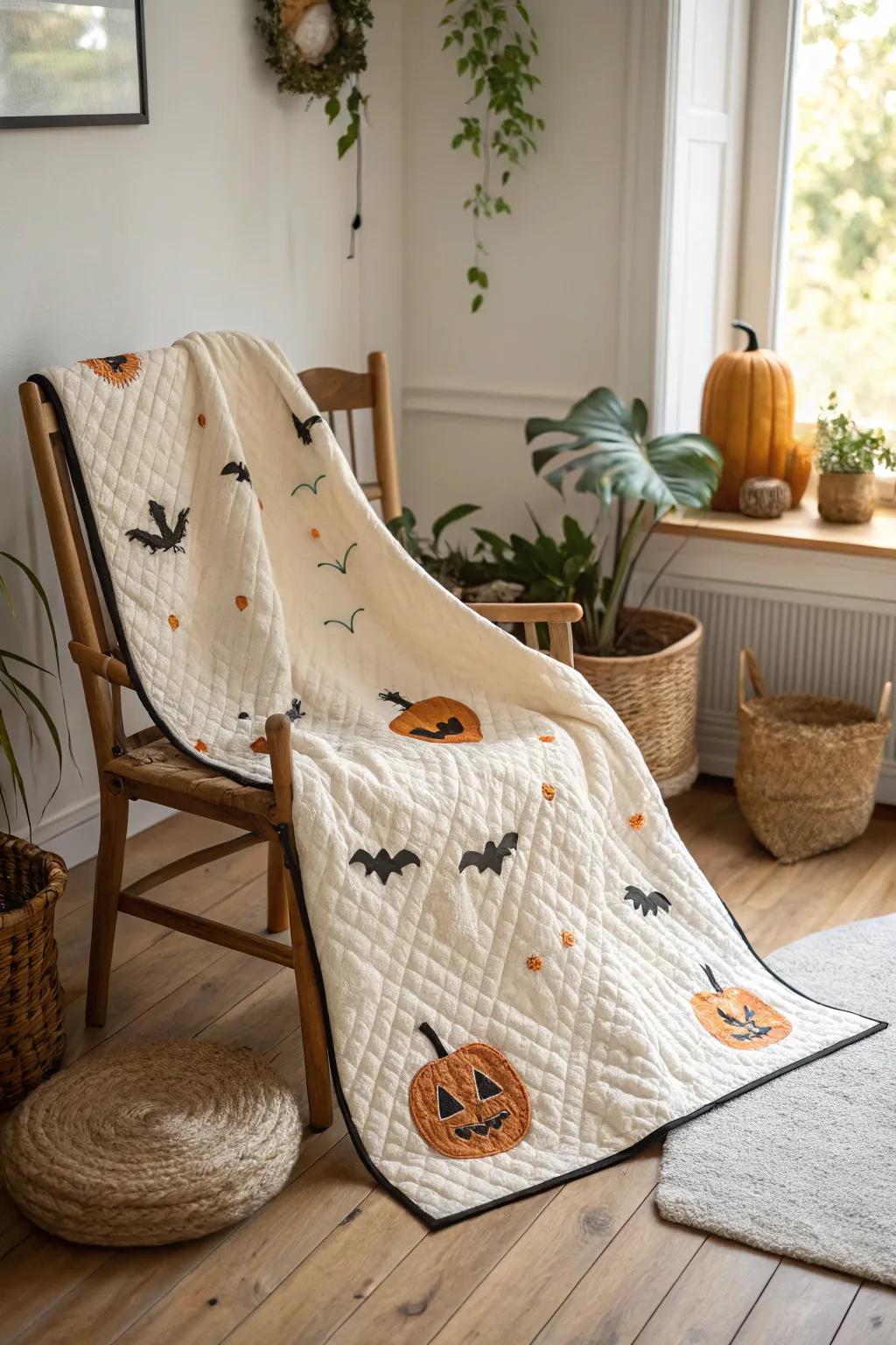 Embrace the spirit of Halloween with a touch of elegance and craftsmanship. 🎃🧵 #HalloweenQuilt #ScandiBoho