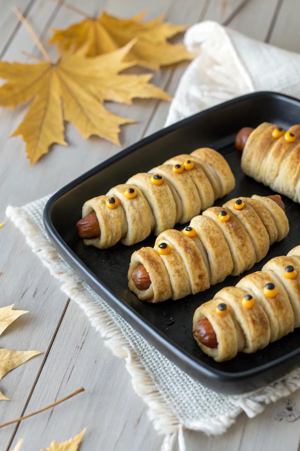 Spooky and scrumptious: Mummy-Wrapped Sausages for a chic Halloween treat!