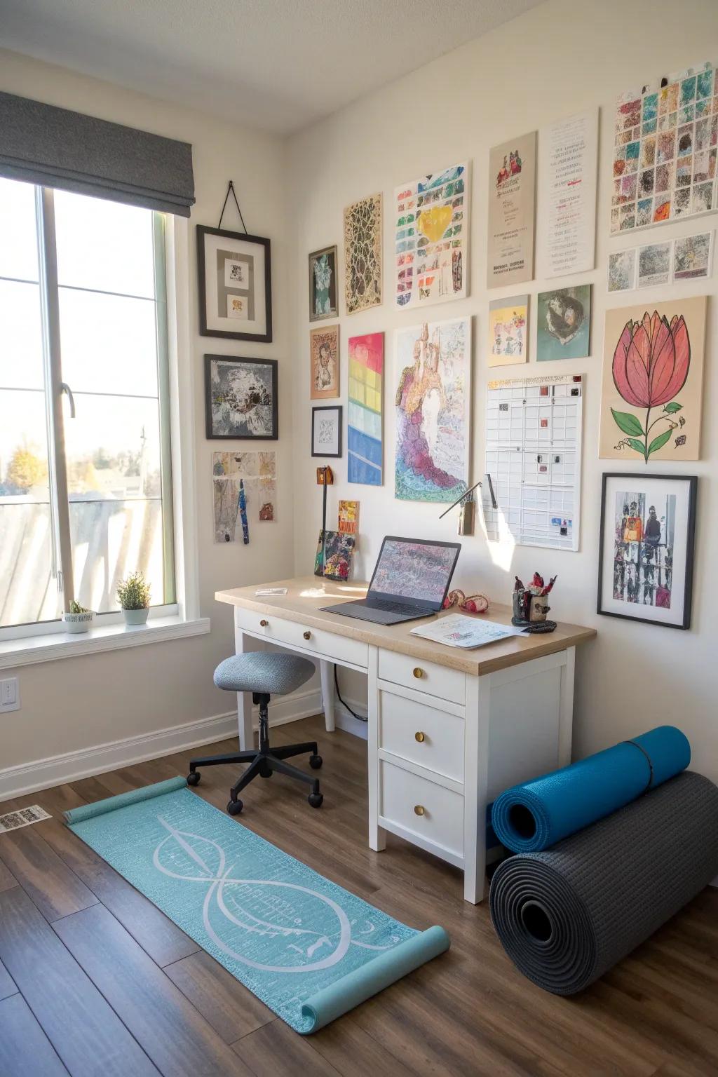 Inspirational art adds energy and motivation to your multifunctional space.