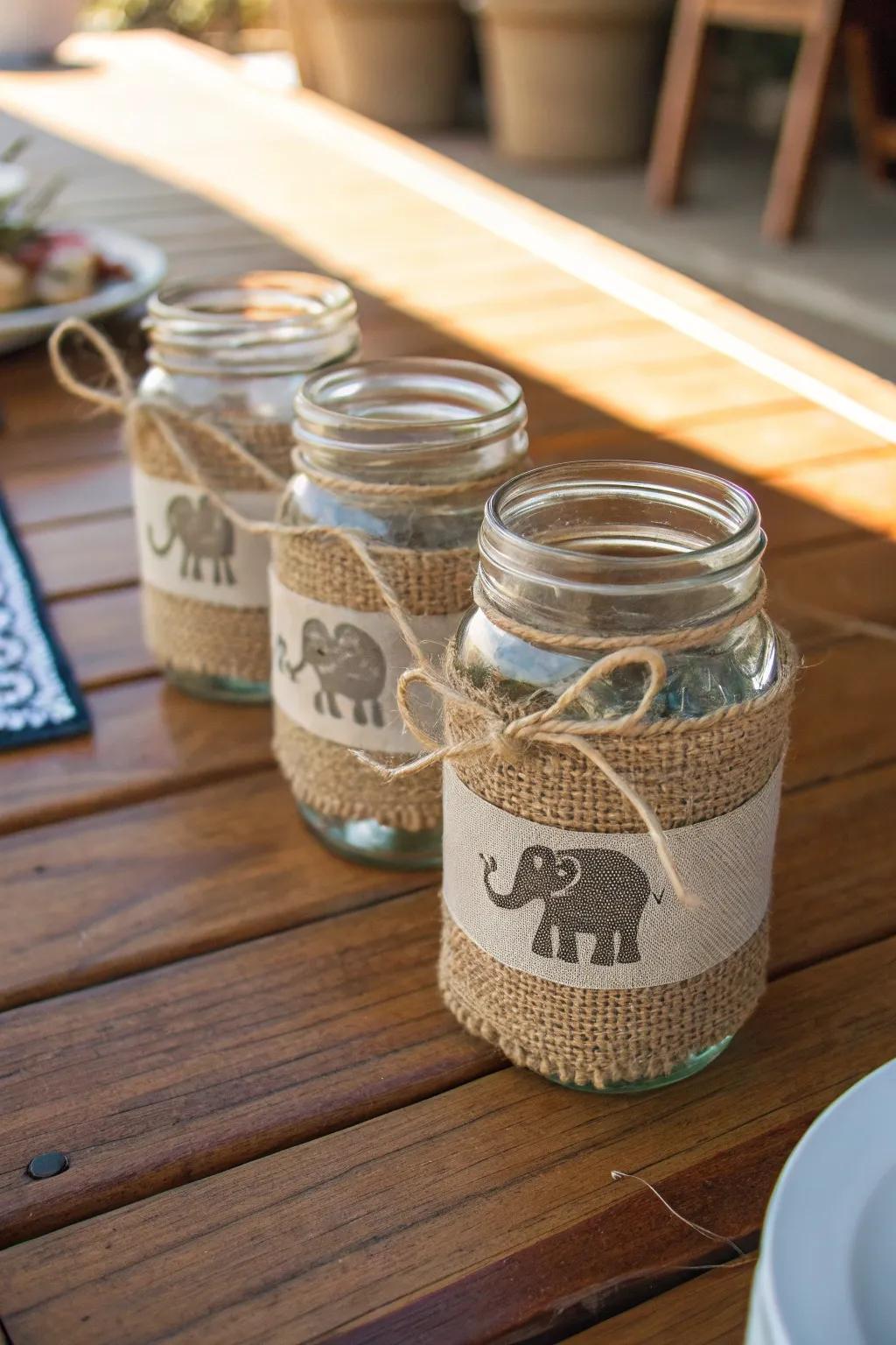 Rustic jars with an elephant twist.