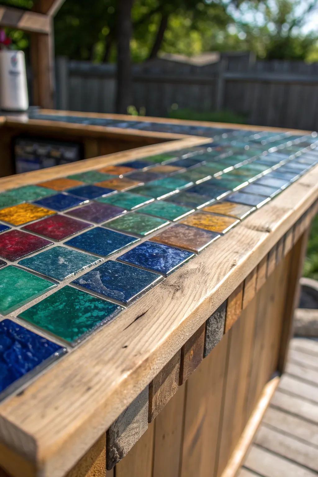 Elevate your outdoor space with the vibrant elegance of handcrafted glass tiles.