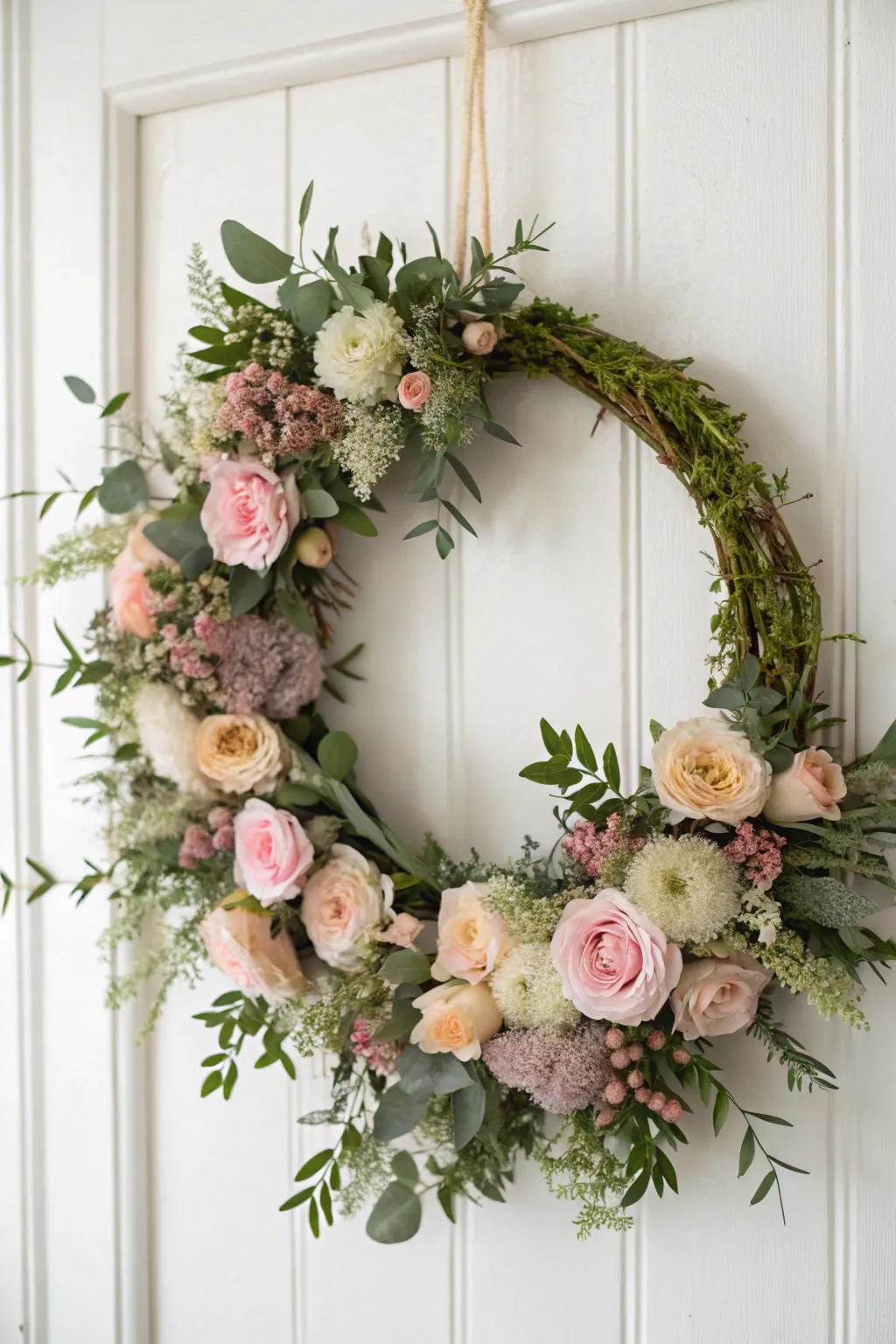 Embrace the beauty of your garden with a stunning homemade floral wreath, where simplicity meets natural elegance.