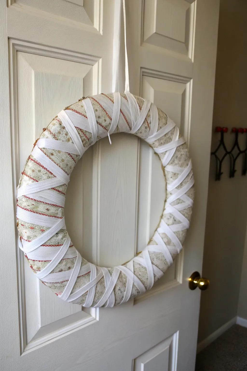 Use Velcro strips for an invisible and versatile wreath hanging solution.