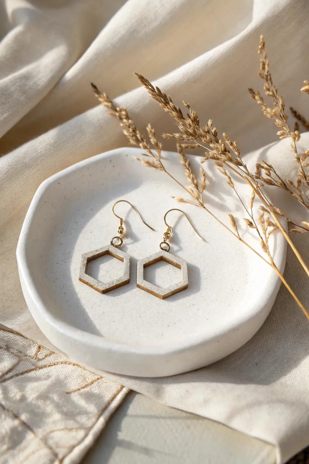 Embrace the allure of geometric elegance with these handcrafted hexagon earrings, where simplicity meets modern sophistication.