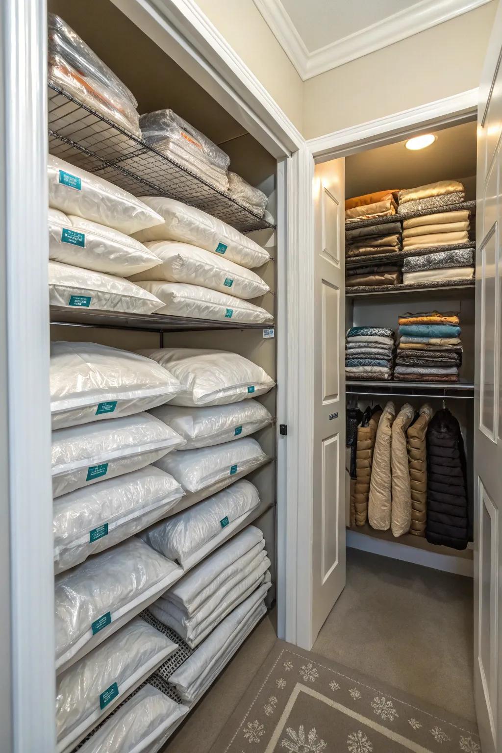 Rotate and store seasonal items efficiently to maintain an organized closet.
