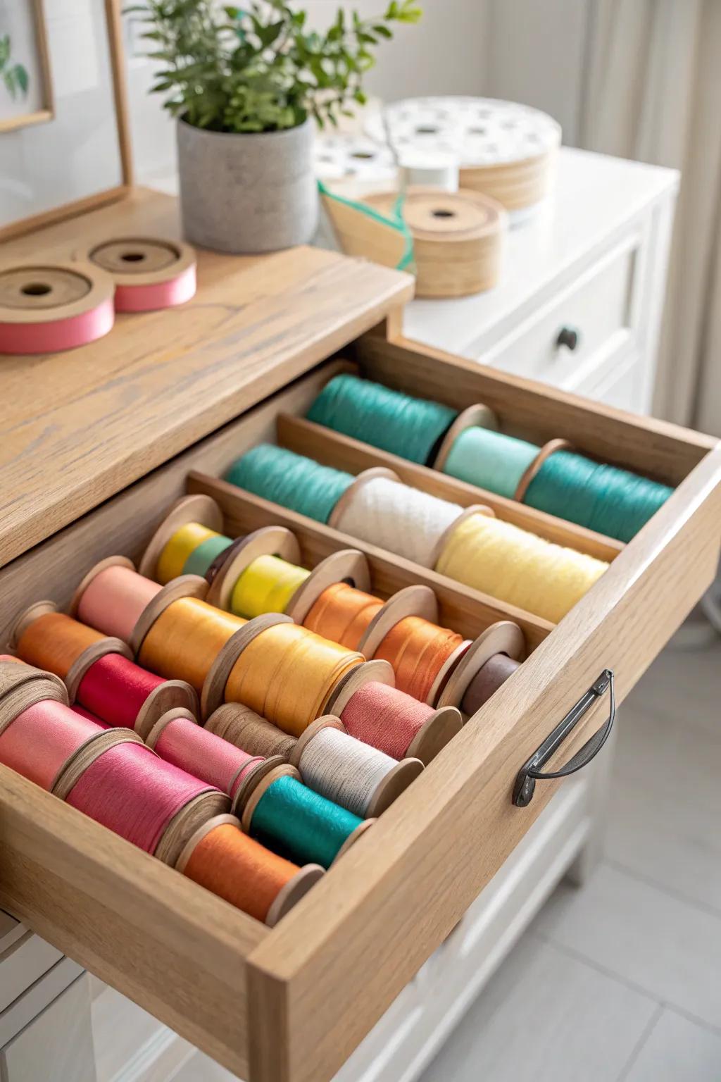 Transform chaos into order with these beautifully crafted bobbins – the perfect solution for ribbon storage that’s both stylish and functional.