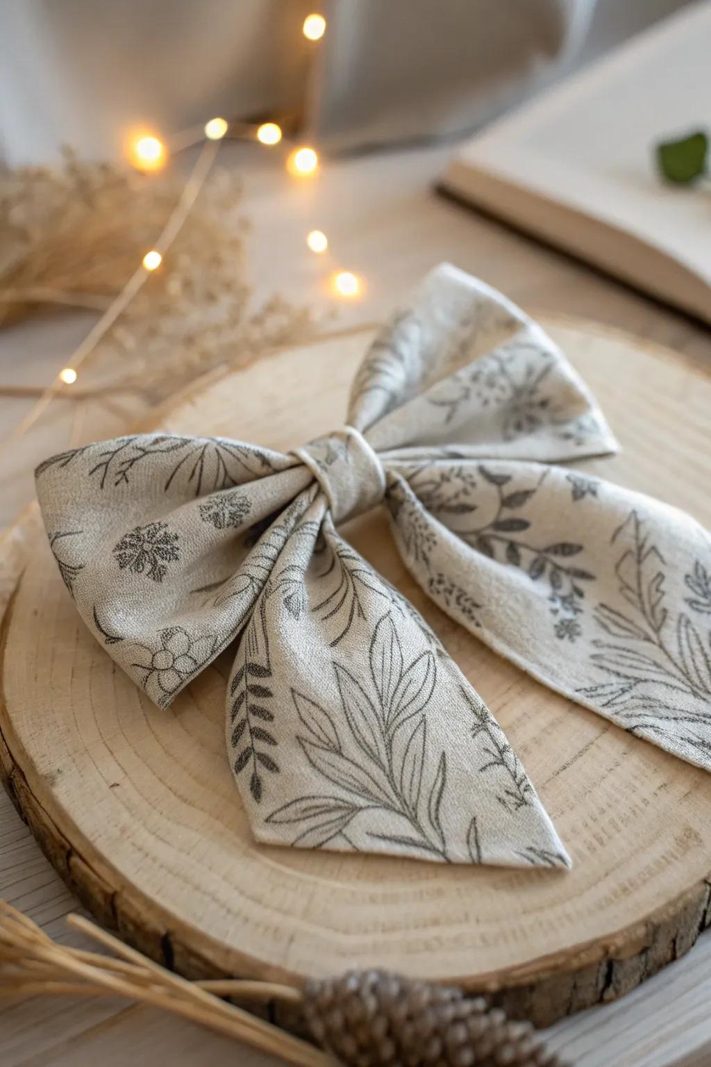 Elevate your decor with a handcrafted stiffened fabric bow, where simplicity meets elegance.