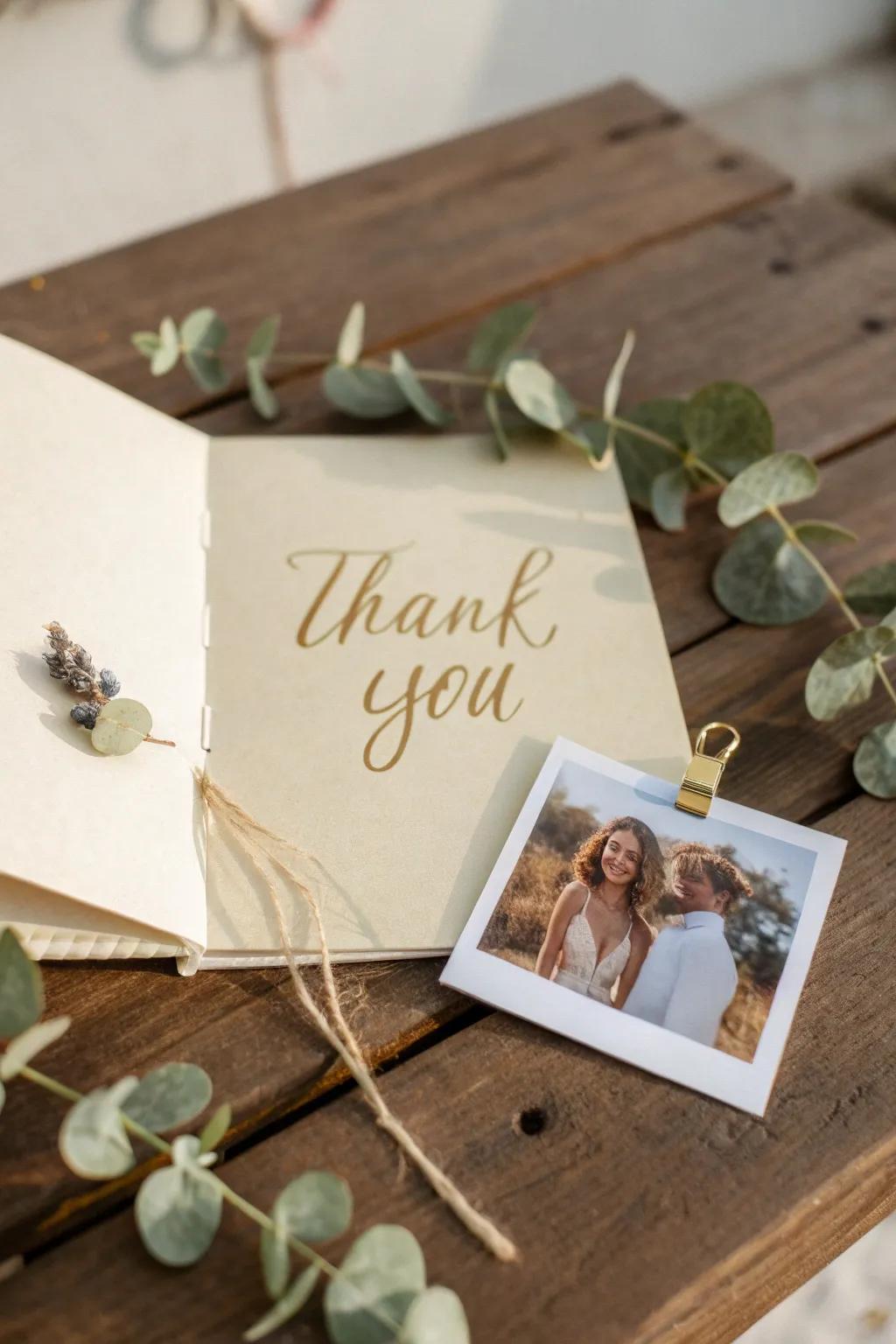 Add a personal touch to your thank you cards with a cherished photo, turning gratitude into a beautiful memory.