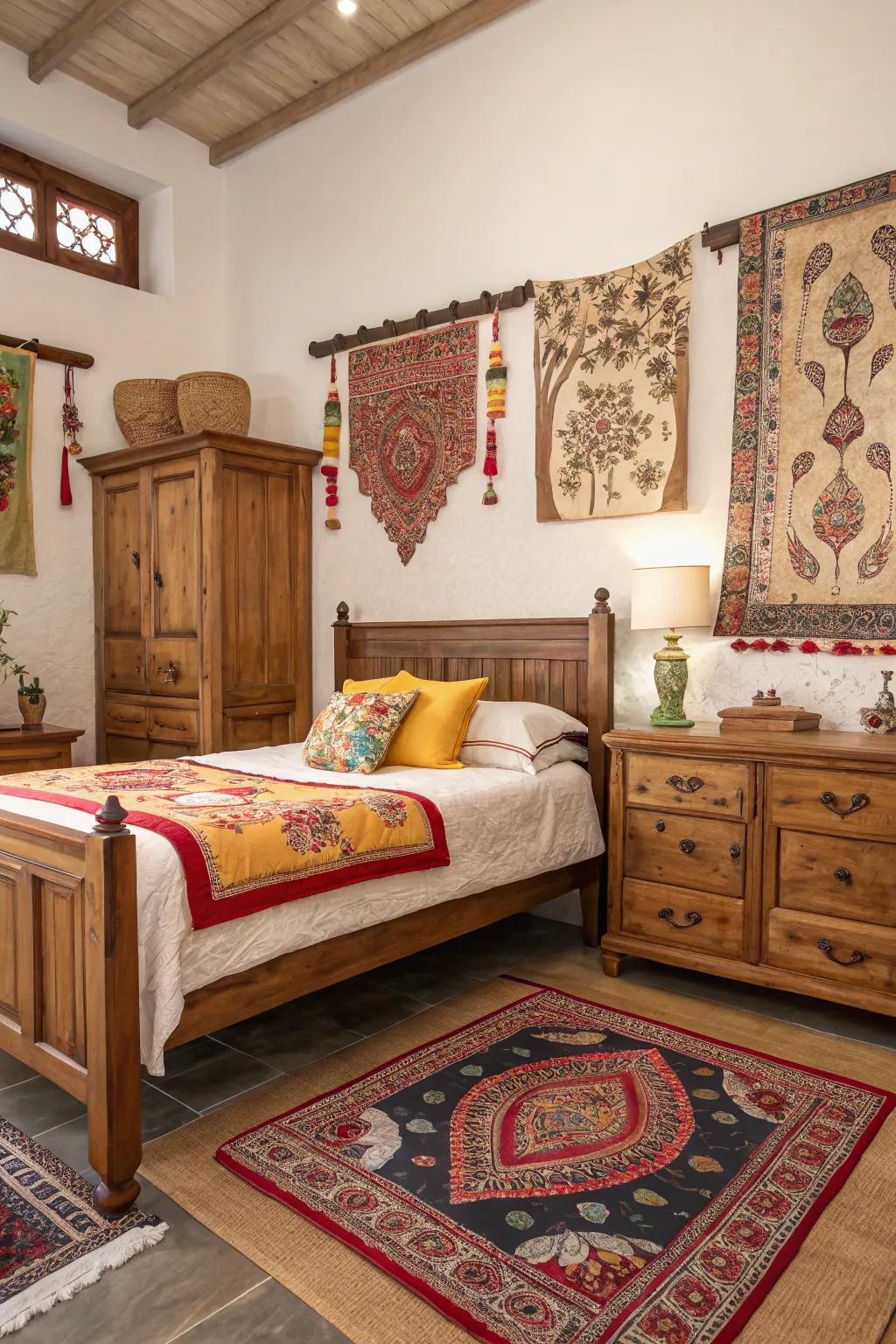 Rustic wooden furniture adds traditional charm.