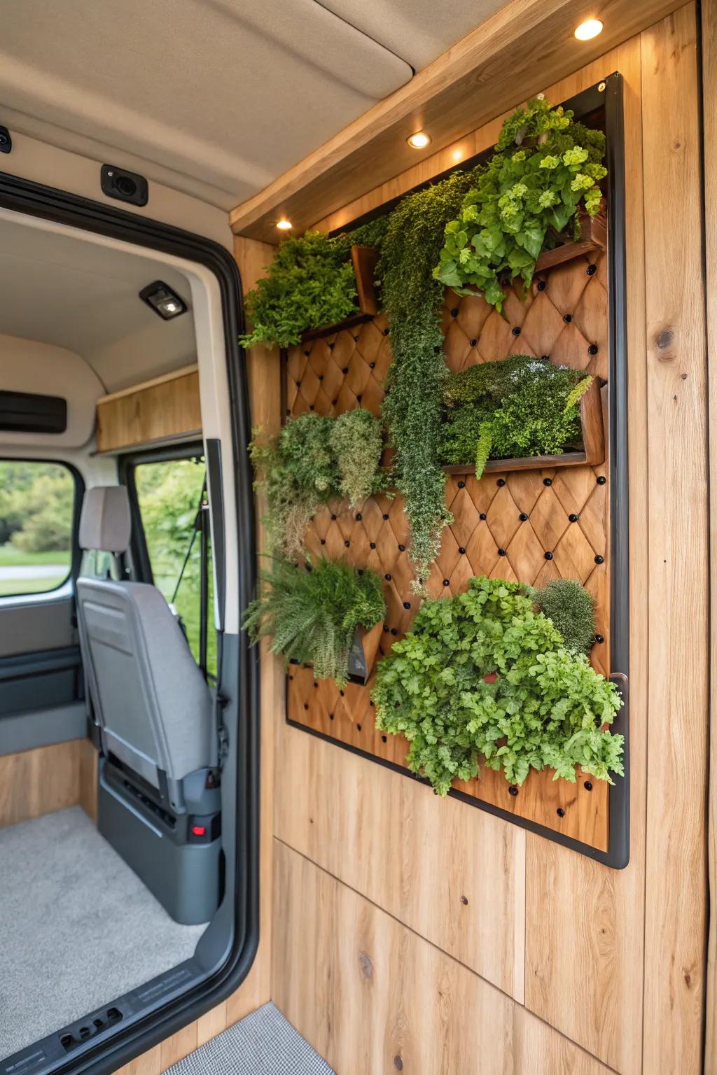 Transform your camper with a touch of nature: A handcrafted vertical garden that breathes life into your journey.