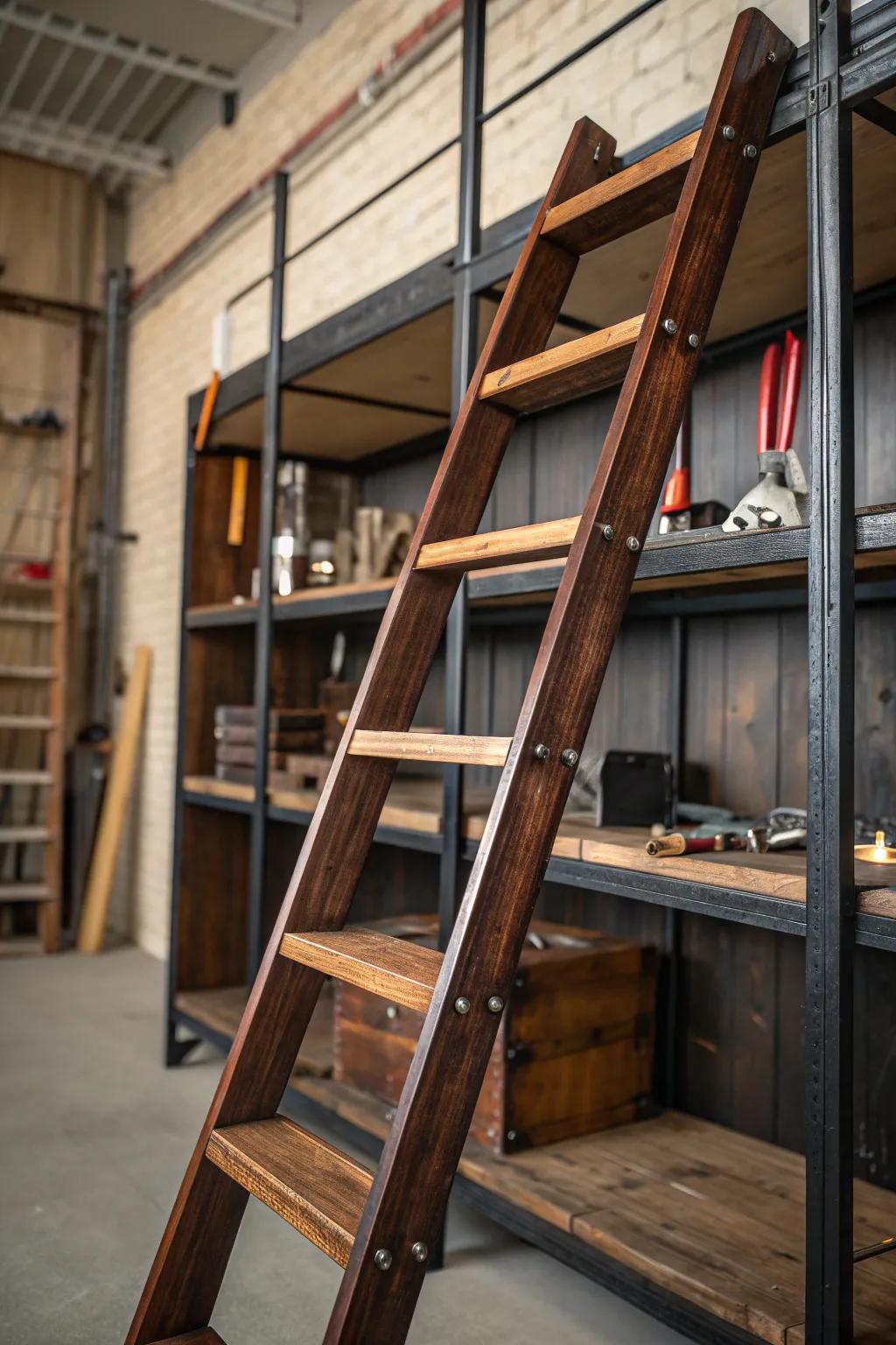 Elevate your workshop's style with this unique ladder bookshelf hack.