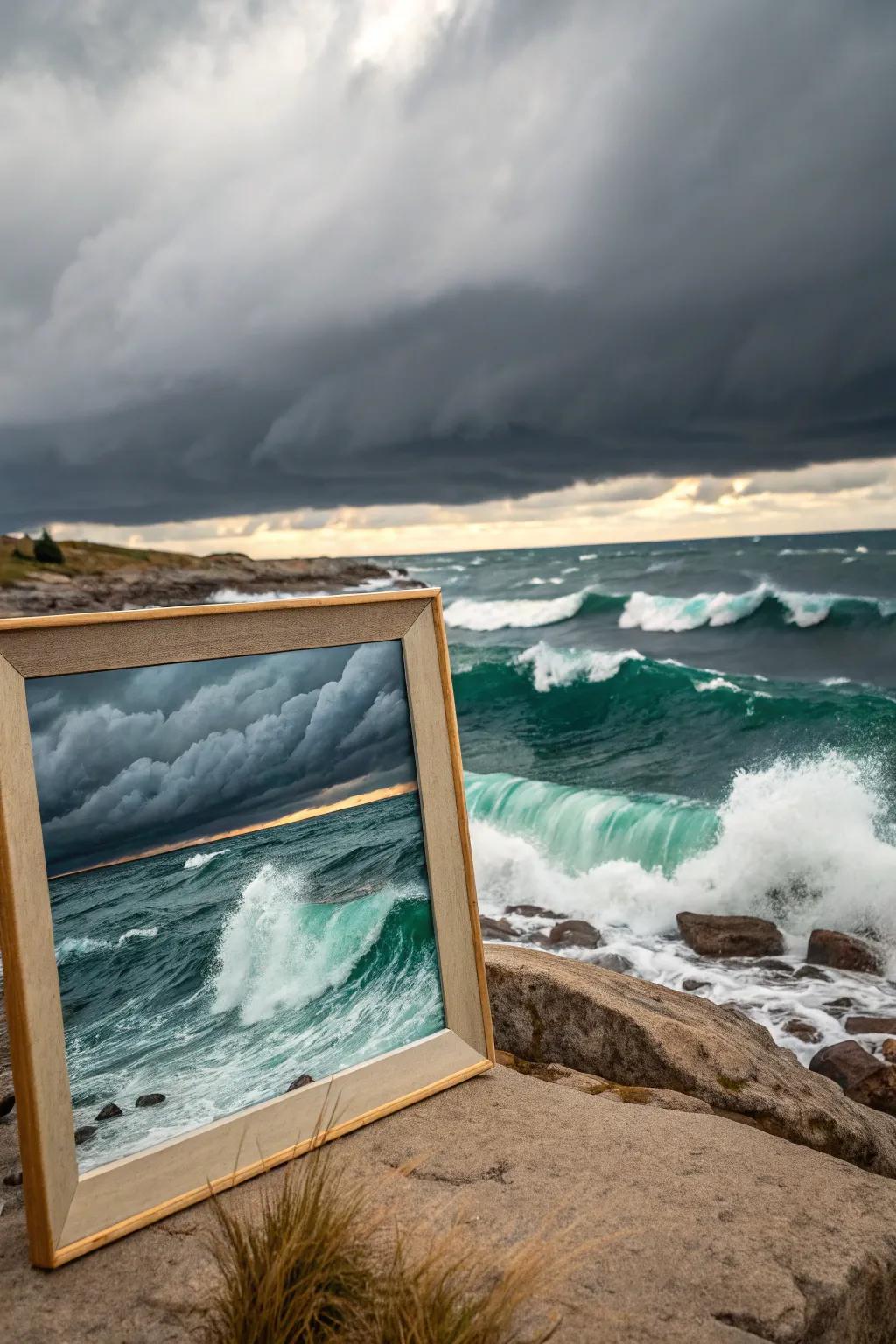 Dive into the drama of the sea with this stunning minimalist seascape, where nature's power meets artistic simplicity.