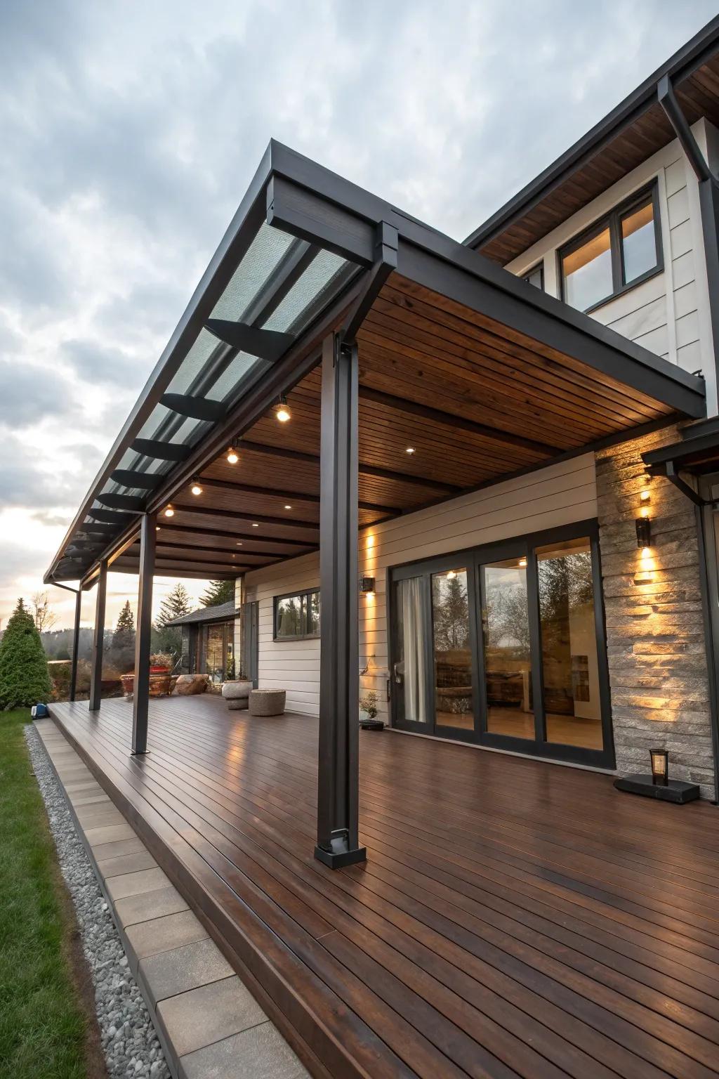Craftsmanship at its finest: A seamless blend of style and structure in this elegant lean-to patio cover.