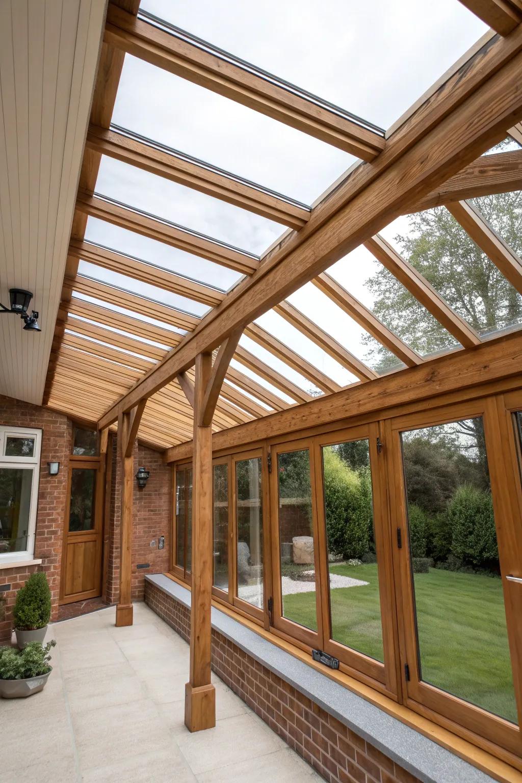 Embrace rainy days with style and comfort under a masterfully crafted enclosed porch.