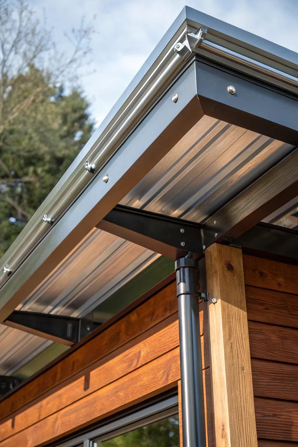 Explore the perfect fusion of metal and wood for a modern lean-to roof design that exudes style and craftsmanship.