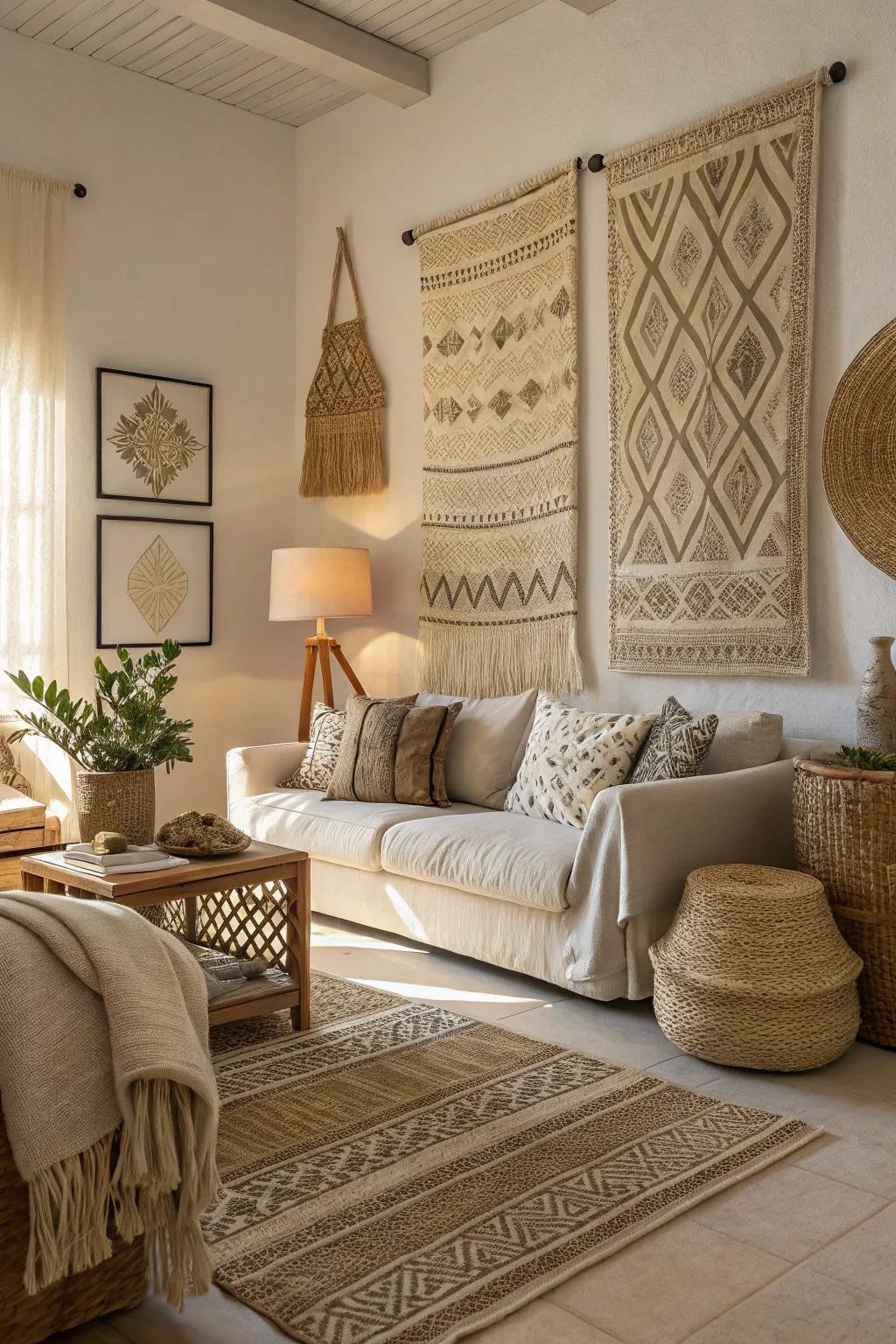 Natural textiles offer a cozy and tactile wall experience.