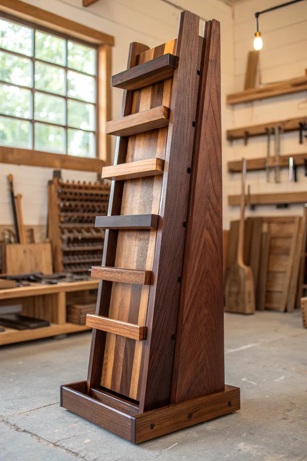 Elevate Your Craft: Keep your best cuts within reach with this stunning vertical lumber rack.