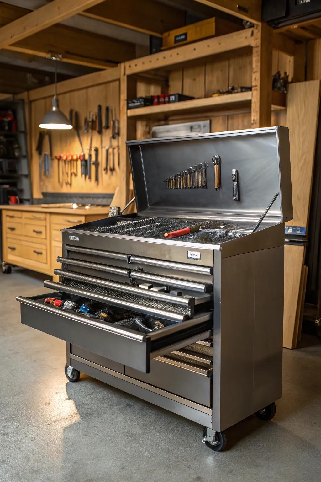 Discover the art of organization with a tool chest that blends style and functionality.